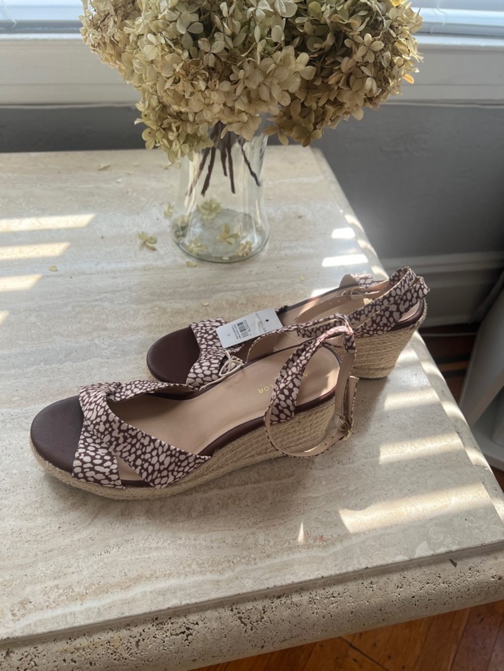 Ann Taylor Factory Espadrille Wedge Sandals Size 9 Brown Cream Ankle Strap NWT